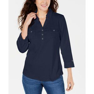 Karen Scott Women's 3/4 Sleeve Polo Shirt *Navy* Large